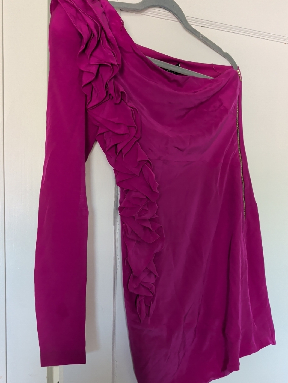 Robert Rodriguez Fuchsia One-Shoulder Ruffle Dress